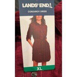 Lands' End Women's Corduroy Button Front Dress Long Sleeve Cotton‎ XL Red NWT